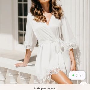 Satin white lace robe